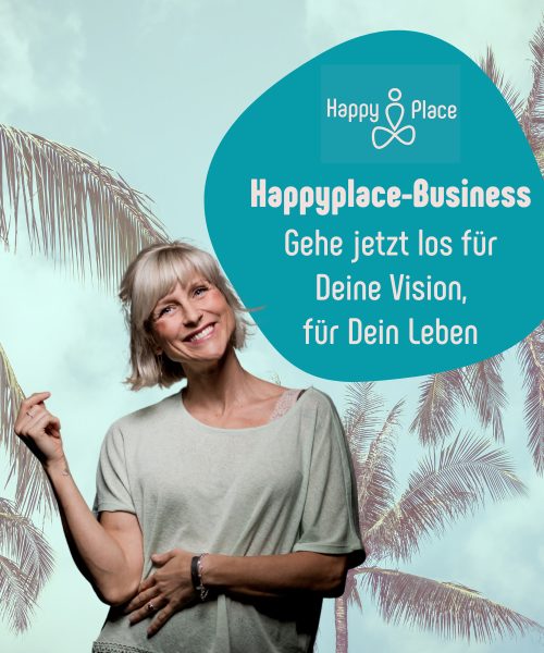 Happyplace-Business, gehe jetzt los für Deine Vision. Bild mit Palmen, Annika lacht.